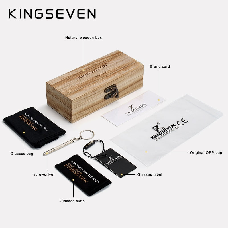 ÓCULOS  UNISEXO KINGSEVEN 2023 COM HASTE EM MADEIRA NATURAL